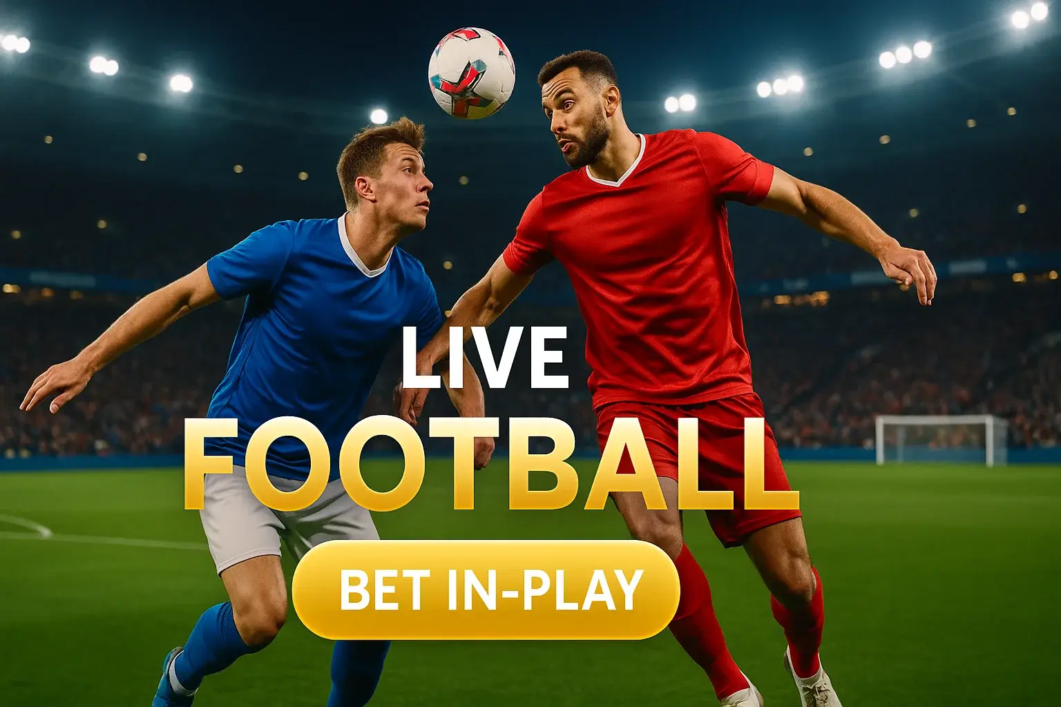 Photorealistic Premier League match banner with live football in-play betting CTA
